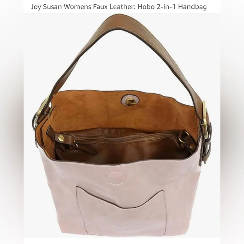 Joy Susan Hobo Bag in Rosewater Pink Soft Vegan Leather 2 in 1 Handbag Classic - Picture 2 of 16